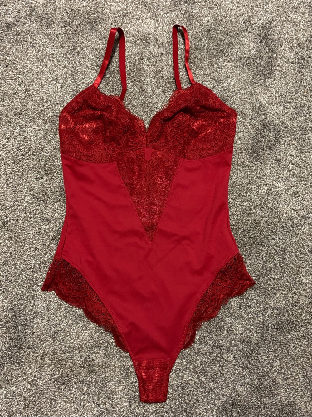 FeelinGirl Red Lace One Piece Bodysuit Adjustable Straps M